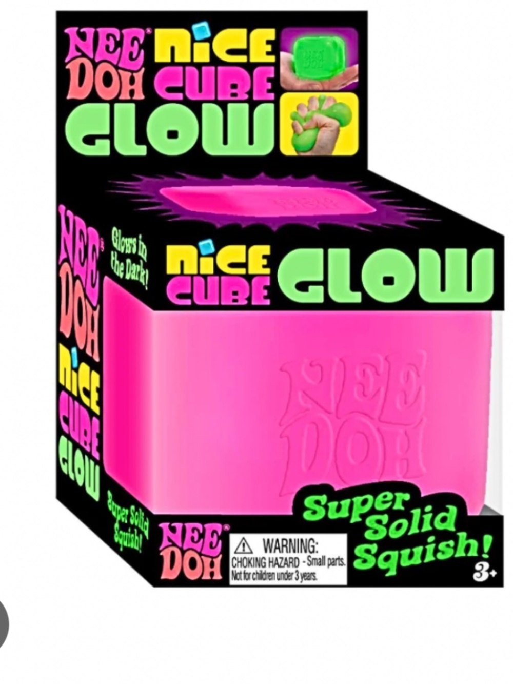 Schylling NeeDoh Nice Cube Glow – Pink Sensory Fidget Toy, Glow-in-the-Dark Stre